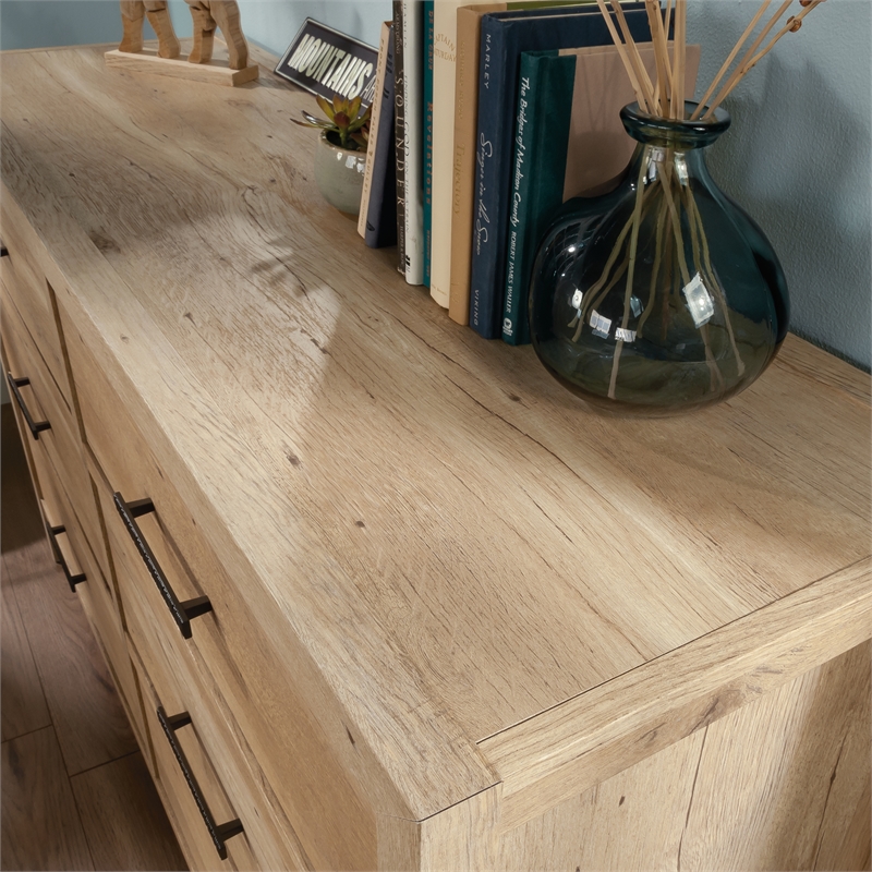 Pemberly Row Pacific View Engineered Wood Metal and Plastic Dresser in Prime Oak