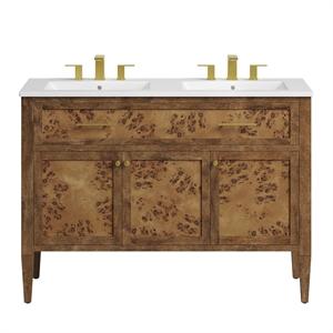 Pemberly Row 48&quot Double Sink Wood Bathroom Vanity in White and Brown