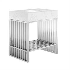 Pemberly Row 30&quot Stainless Steel Bathroom Vanity in White/Silver