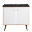 Pemberly Row Modern Wood/Ceramic Bathroom Vanity in Walnut/White
