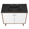 Pemberly Row Modern Wood/Ceramic Bathroom Vanity in Walnut/White
