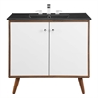 Pemberly Row Modern Wood/Ceramic Bathroom Vanity in Walnut/White