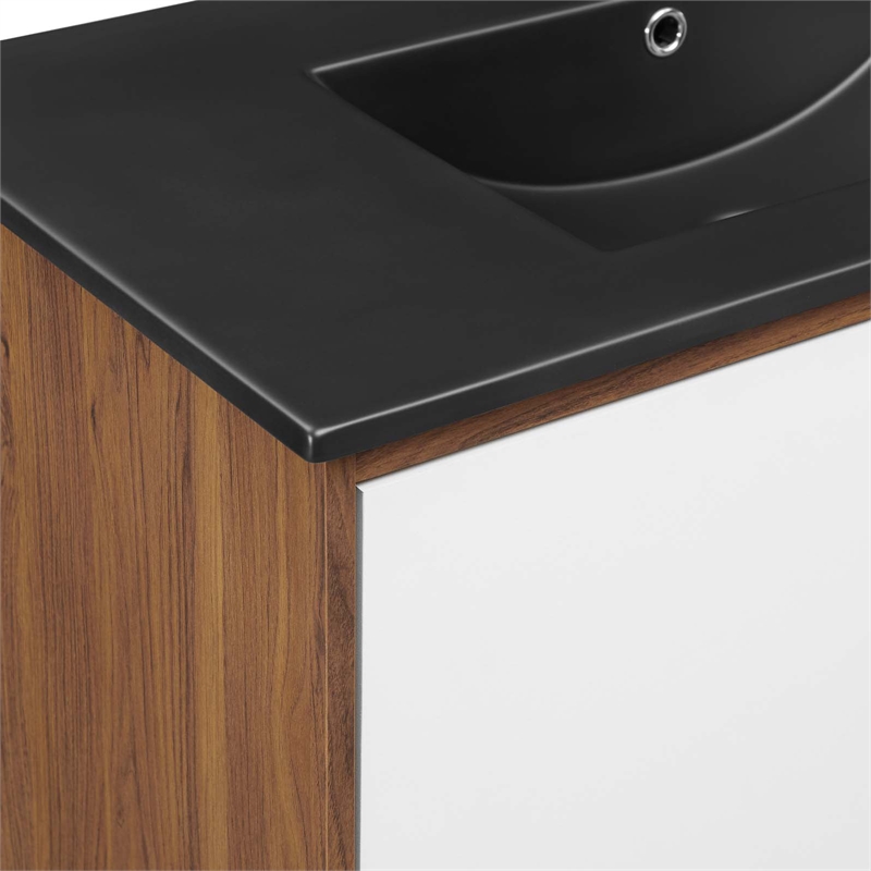 Pemberly Row Modern Wood/Ceramic Bathroom Vanity in Walnut/White