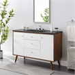 Pemberly Row Modern Wood Single Sink Bathroom Vanity in Walnut/White