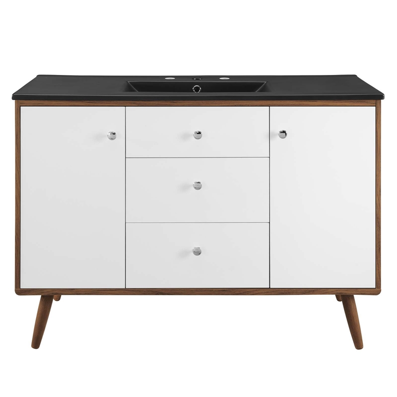Pemberly Row Modern Wood Single Sink Bathroom Vanity in Walnut/White