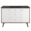 Pemberly Row Modern Wood Single Sink Bathroom Vanity in Walnut/White