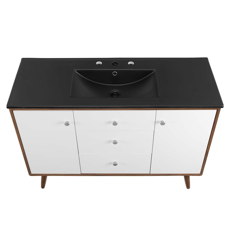 Pemberly Row Modern Wood Single Sink Bathroom Vanity in Walnut/White