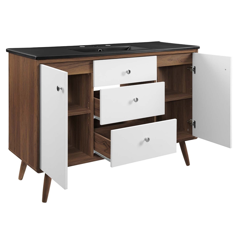 Pemberly Row Modern Wood Single Sink Bathroom Vanity in Walnut/White