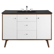 Pemberly Row Modern Wood Single Sink Bathroom Vanity in Walnut/White