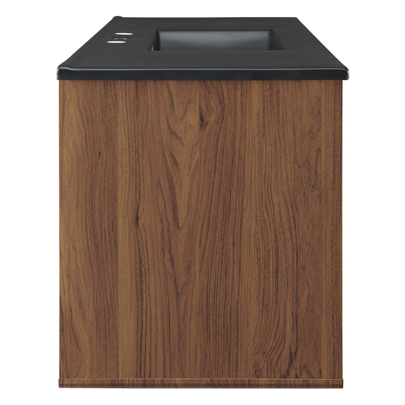 Pemberly Row Modern Wood Wall-Mount Bathroom Vanity in Walnut/White