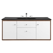 Pemberly Row Modern Wood Wall-Mount Bathroom Vanity in Walnut/White