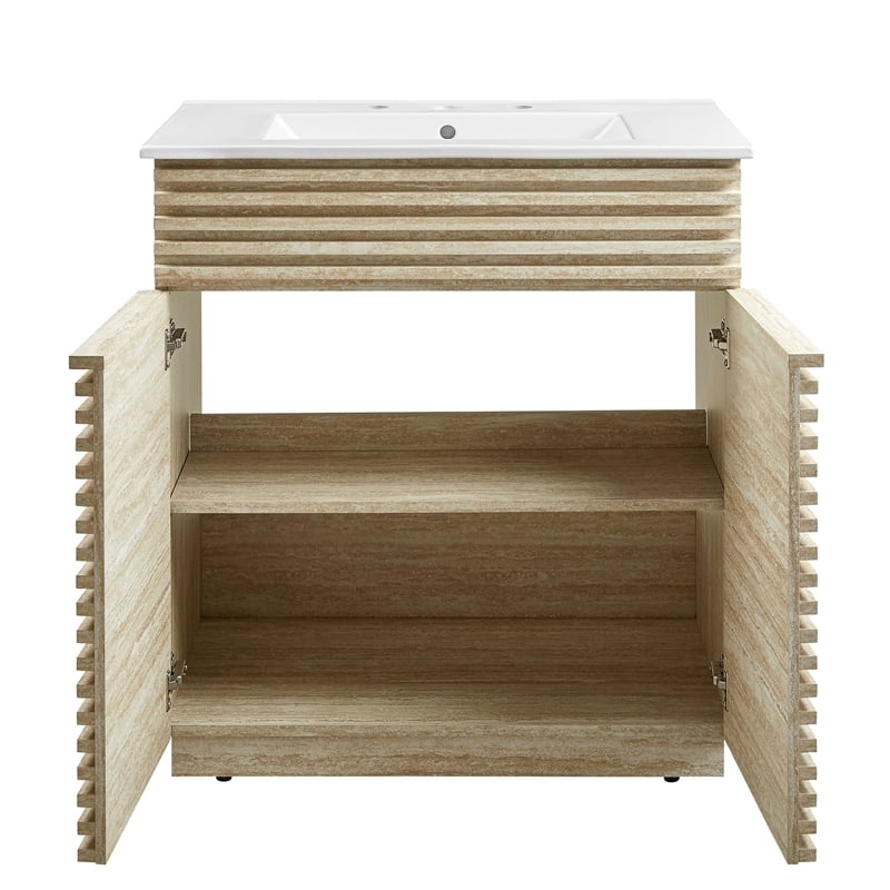 Pemberly Row Contemporary Bathroom Vanity With Sink in White