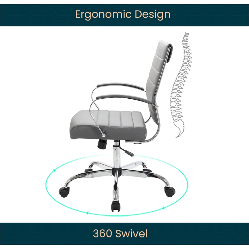 Pemberly Row Modern Leatherette Executive Swivel Office Chair in Gray