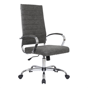 Pemberly Row High-Back Mid-Century Modern Leather Office Chair in Charcoal