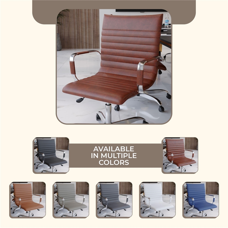 Pemberly Row Adjustable Swivel Leather Task Office Chair Dark Brown