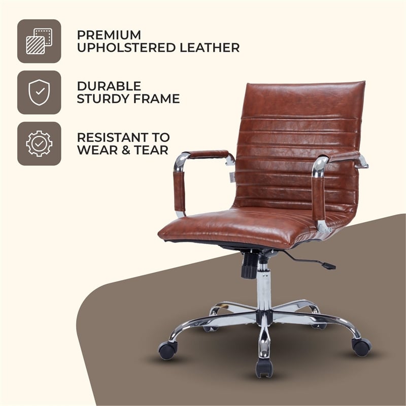 Pemberly Row Adjustable Swivel Leather Task Office Chair Dark Brown