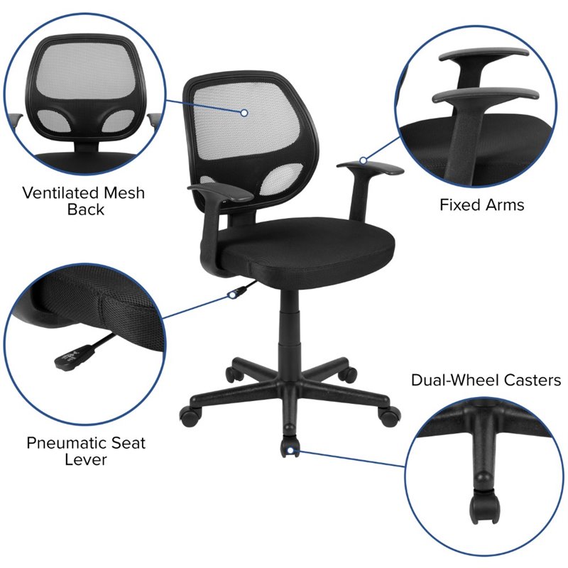 Pemberly Row Mid Back Mesh Back Office Swivel Chair in Black