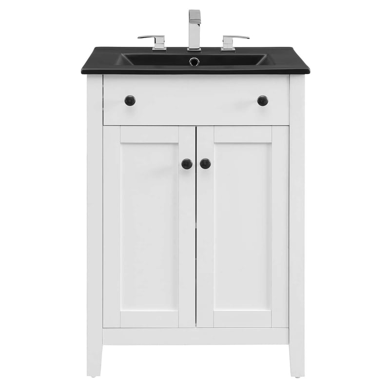Pemberly Row Modern Wood/Ceramic Bathroom Vanity in White/Black