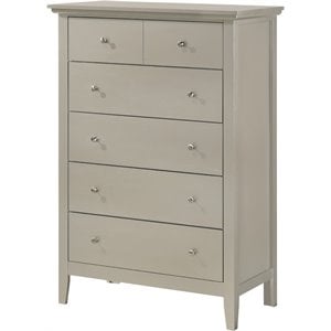 Pemberly Row Contemporary Wood Veneer 5-Drawer Chest in Silver Champagne