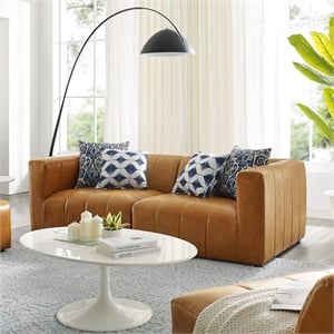 Pemberly Row 2-Piece Tufting Upholstered Faux Leather Loveseat in Tan