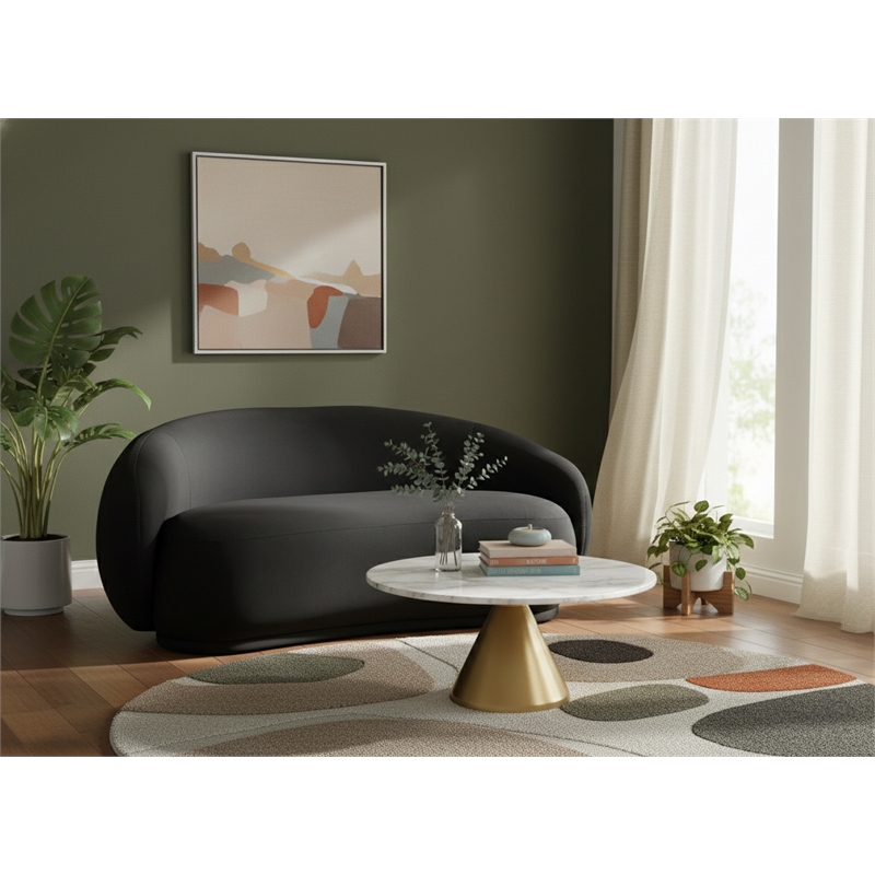 Pemberly Row Modern / Contemporary Black Velvet Fabric Loveseat