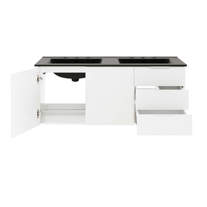 Pemberly Row Modern Wood/Ceramic Double Sink Bathroom Vanity in White/Black