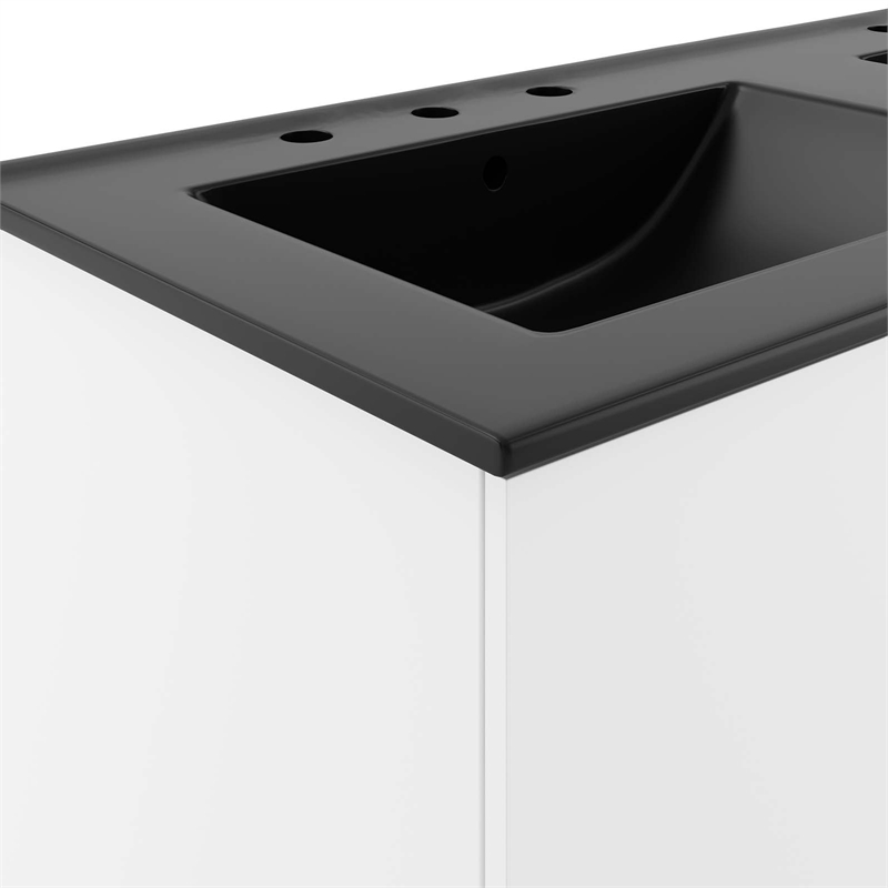Pemberly Row Modern Wood/Ceramic Double Sink Bathroom Vanity in White/Black