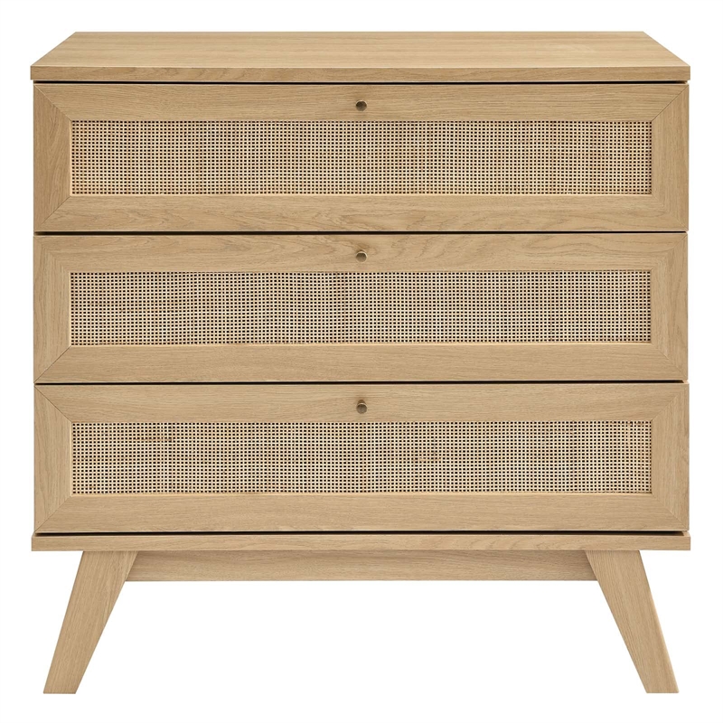 Pemberly Row 3-Drawer Rattan MDF and Particleboard Dresser in Oak