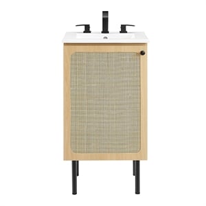 Pemberly Row Contemporary 18&quot Wood & Rattan Bathroom Vanity in Oak/White