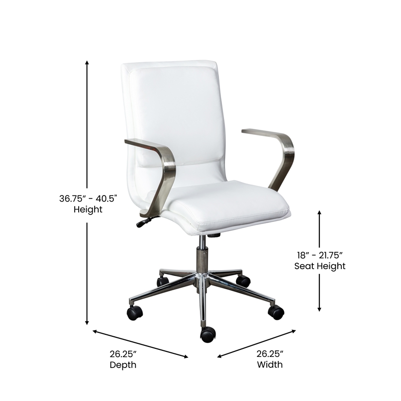 Pemberly Row Faux Leather Swivel Office Chair in White/Chrome