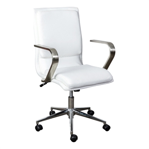 Pemberly Row Faux Leather Swivel Office Chair in White/Chrome