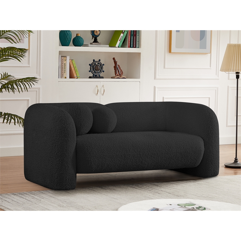 Pemberly Row Modern / Contemporary Black Boucle Fabric Loveseat
