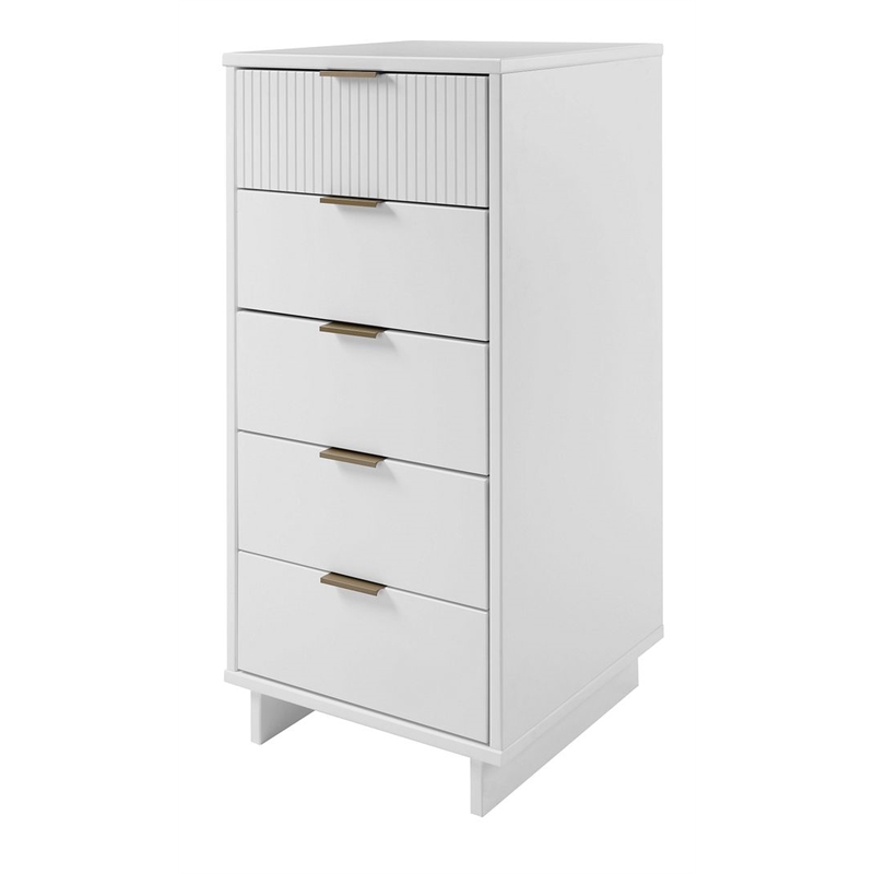 Pemberly Row Contemporary Tall & Narrow Engineered Wood Dresser in White