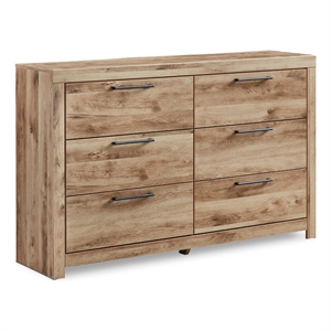 Pemberly Row Wooden 6-Drawer Farmhouse Dresser in Light Brown