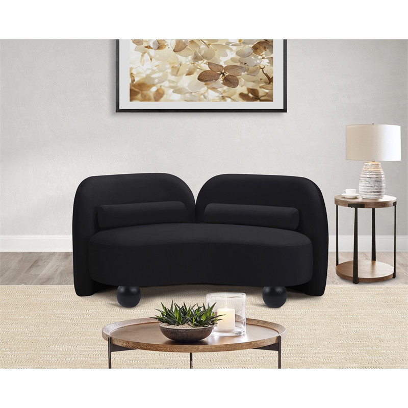 Pemberly Row Modern / Contemporary Black Velvet Fabric Loveseat