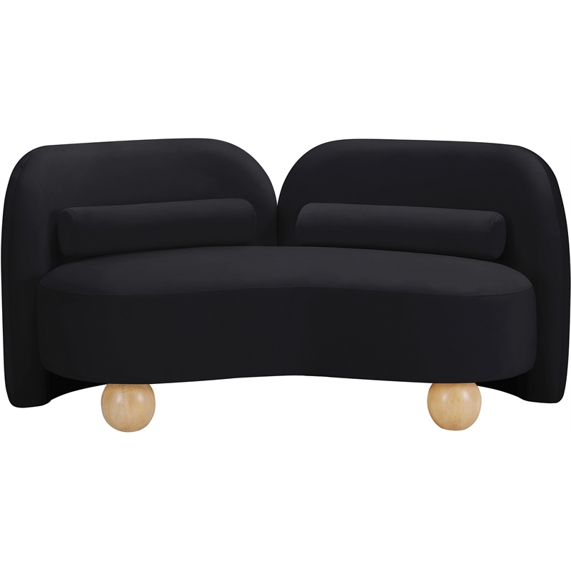 Pemberly Row Modern / Contemporary Black Velvet Fabric Loveseat