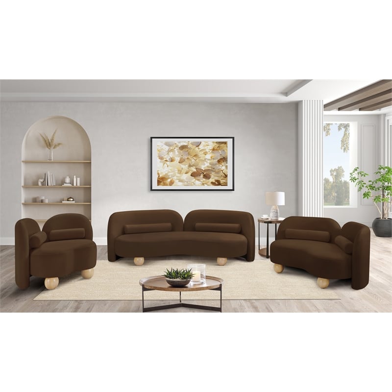 Pemberly Row Modern / Contemporary Brown Velvet Fabric Loveseat