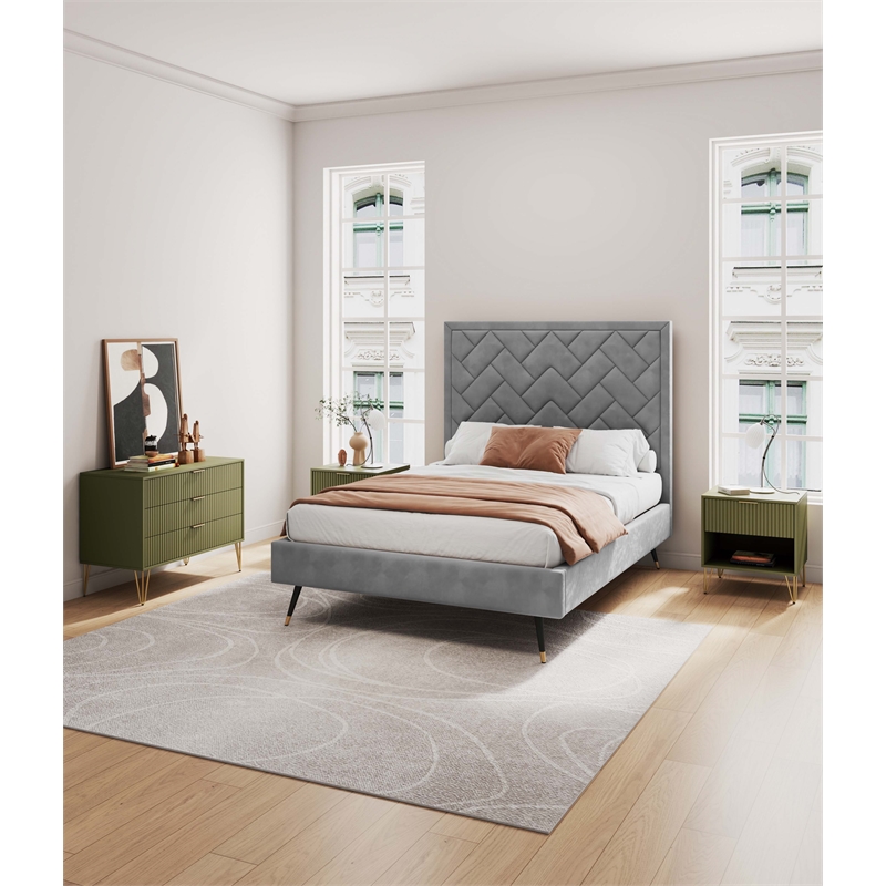 Pemberly Row 2-Piece Standard 3-Drawer Dresser and 1.0 Nightstand in Olive Green
