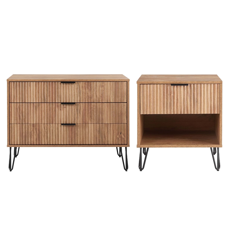Pemberly Row 2-Piece Standard 3-Drawer Dresser & 1.0 Nightstand in Golden Brown