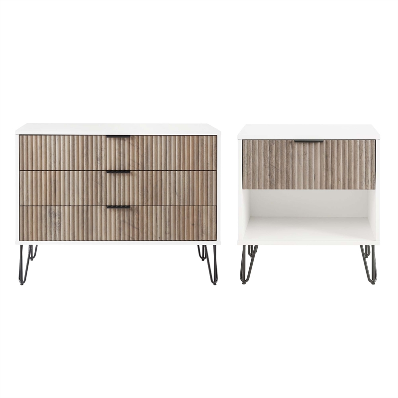 Pemberly Row 2-Piece Standard 3-Drawer Dresser and 1.0 Nightstand in Multi-Color