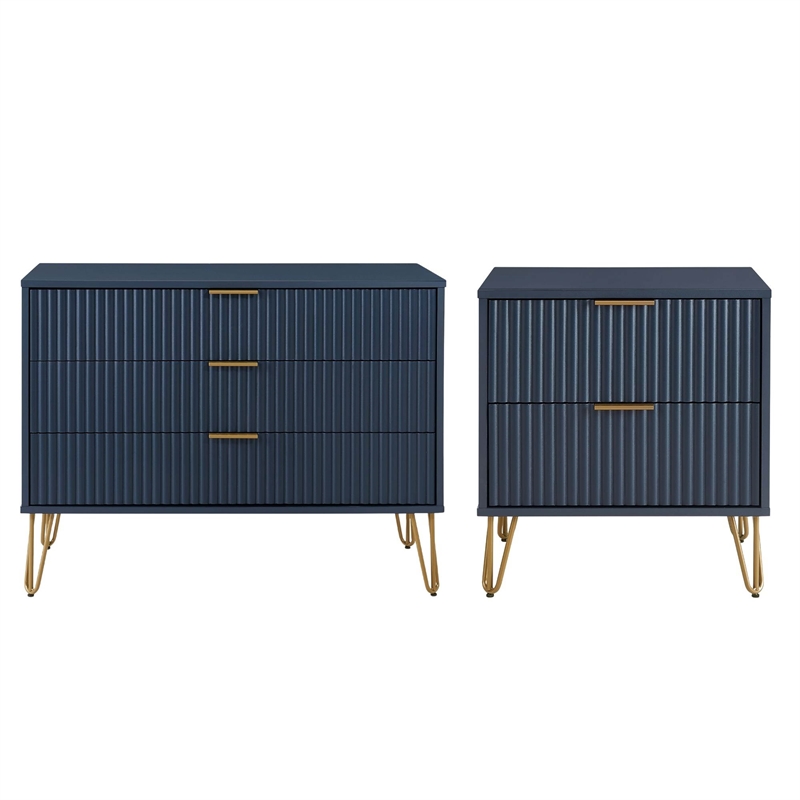 Pemberly Row 2-Piece Standard 3-Drawer Dresser and 2.0 Nightstand in Blue