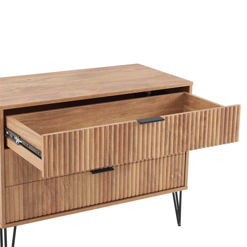 Pemberly Row 2-Piece Standard 3-Drawer Dresser & 2.0 Nightstand in Golden Brown