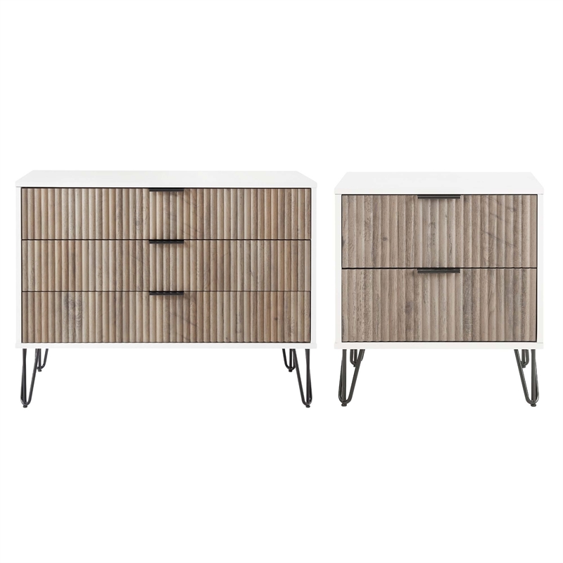 Pemberly Row 2-Piece Standard 3-Drawer Dresser and 2.0 Nightstand in Light Gray