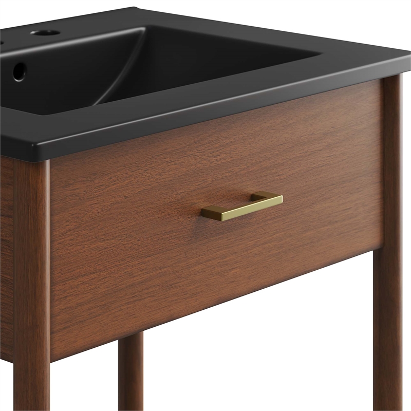 Pemberly Row Wooden Contemporary Bathroom Vanity in Walnut Black