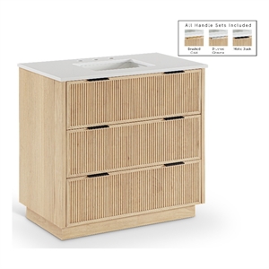 Pemberly Row Contemporary 36&quot Natural Engineered Stone Bathroom Vanity