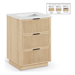 Pemberly Row Contemporary 24&quot Natural Engineered Stone Bathroom Vanity