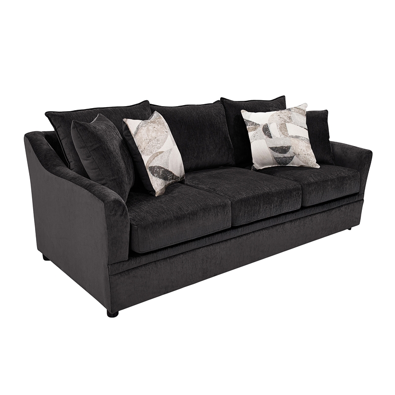 Pemberly Row Traditional Polyester Upholstered Sofa in Dark Gray