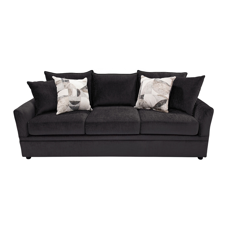 Pemberly Row Traditional Polyester Upholstered Sofa in Dark Gray