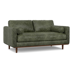 Pemberly Row 72&quot Mid-Century Sofa in Moss Green Semi-Aniline Genuine Leather