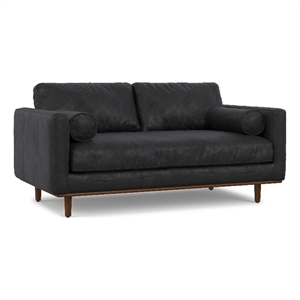 Pemberly Row 72&quotW Modern Sofa in Lead Black Semi-Aniline Genuine Leather